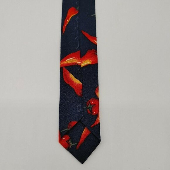 Mens Navy Blue Handmade Chili Pepper Print Formal Pointed Neck Tie Size 62x4 In - Picture 3 of 6